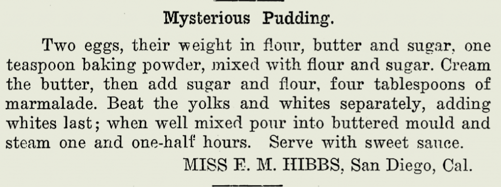 historic recipe for Mysterious Pudding