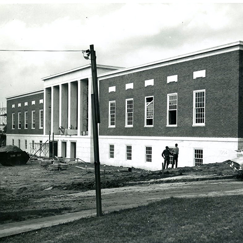 Milton S. Eisenhower Library east facade under construction 1964