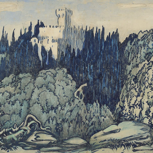 painting of castle in a landscape