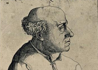 a drawing of a balding man's head